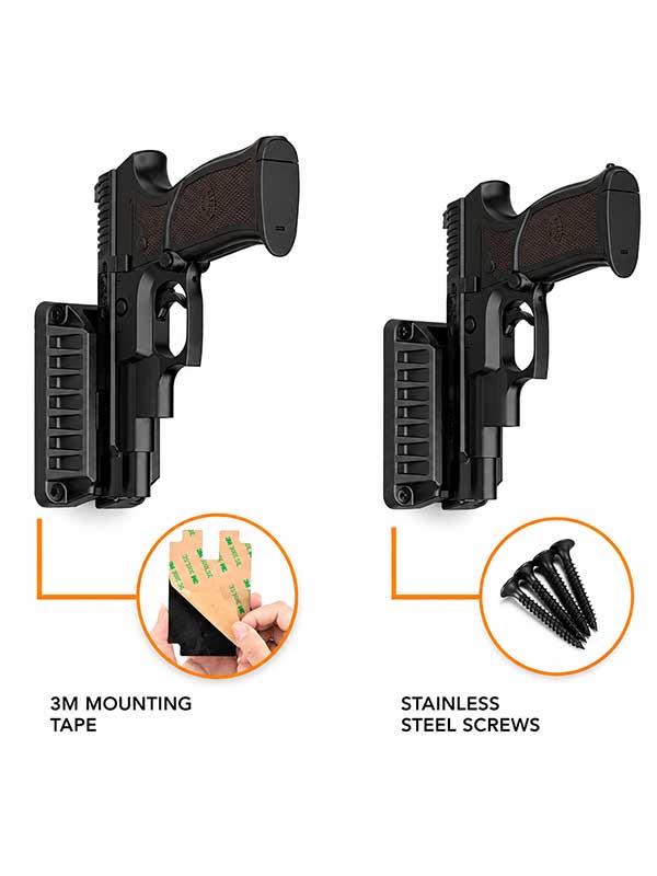 Magnetic Quick Draw Gun Mount for Compact, Mid Size and Full Size Pistols