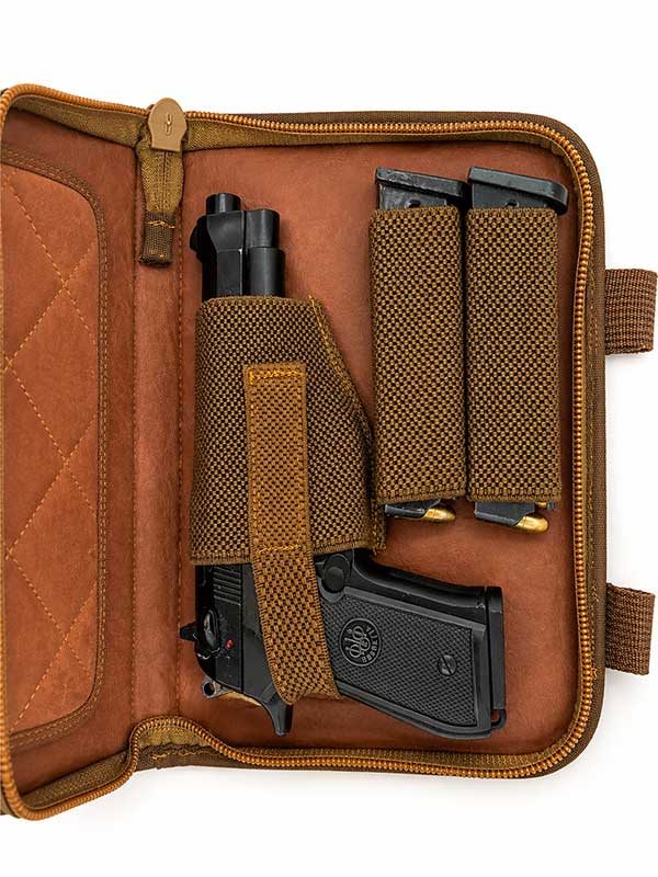 Genuine Cow Leather Pistol Case with Magazine Pockets