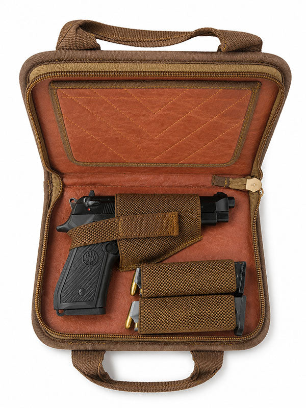 Genuine Cow Leather Pistol Case with Magazine Pockets